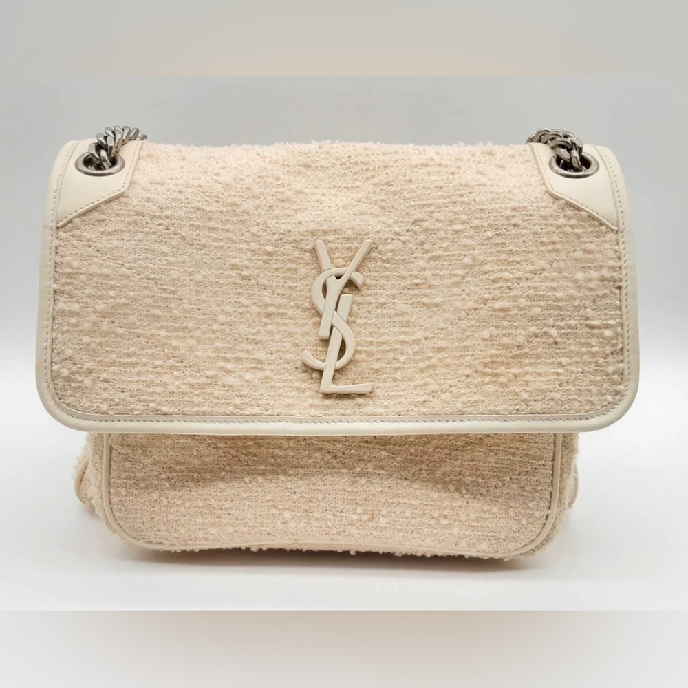 Yves Saint Laurent Niki White Tweed Matelasse Leather Shoulder Bag Do0923ixzde